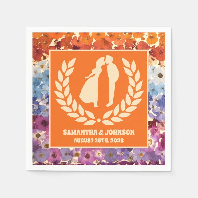 Elegant Vintage Pressed Flowers Ombre Wedding Napkin (Front)