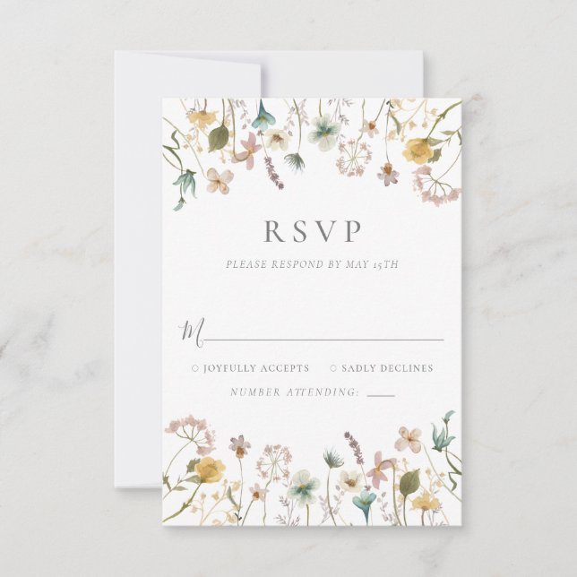 Elegant Vintage Pressed Flowers Wedding RSVP Card (Front)