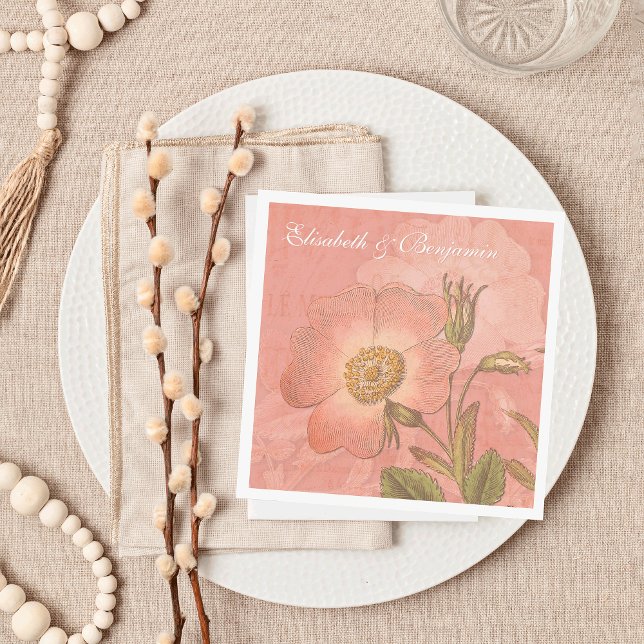 Elegant Vintage Primrose Pink Wedding Napkin (Size show approximates the dinner napkin.)