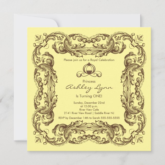 Elegant Vintage Princess Birthday Party Invitation (Front)