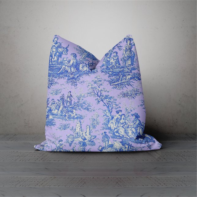 Elegant vintage purple blue toile de jouy cushion (Creator Uploaded)