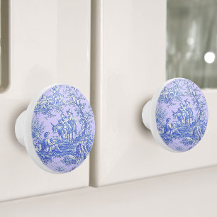 Elegant Vintage Purple Blue Toile de Jouy Print Ceramic Knob