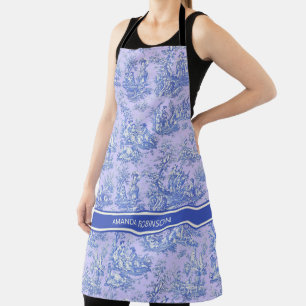 Elegant vintage purple blue toile de jouy printed  apron
