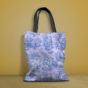 Elegant vintage purple blue toile de jouy printed  tote bag