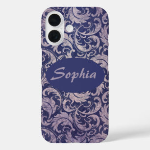 Elegant Vintage Purple Damask Pattern iPhone 16 Case