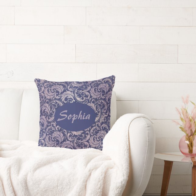 Elegant Vintage Purple Damask Pattern Cushion (Couch)