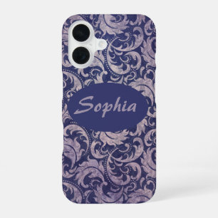 Elegant Vintage Purple Damask Pattern iPhone 16 Case