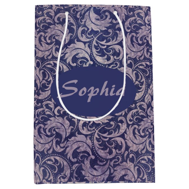 Elegant Vintage Purple Damask Pattern Medium Gift Bag (Front)