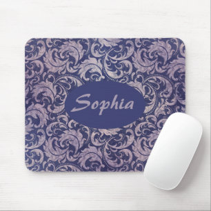 Elegant Vintage Purple Damask Pattern Mouse Mat