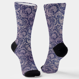 Elegant Vintage Purple Damask Pattern Socks