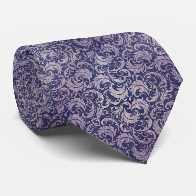 Elegant Vintage Purple Damask Pattern Tie (Rolled)