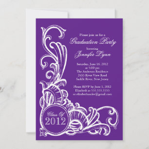 Elegant Vintage Purple Graduation Party Invitation