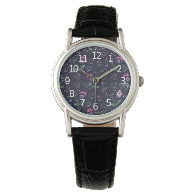 Elegant Vintage Purple Orchids Floral Pattern | Watch (Front)