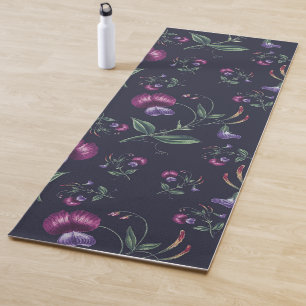 Elegant Vintage Purple Orchids Floral Pattern Yoga Mat
