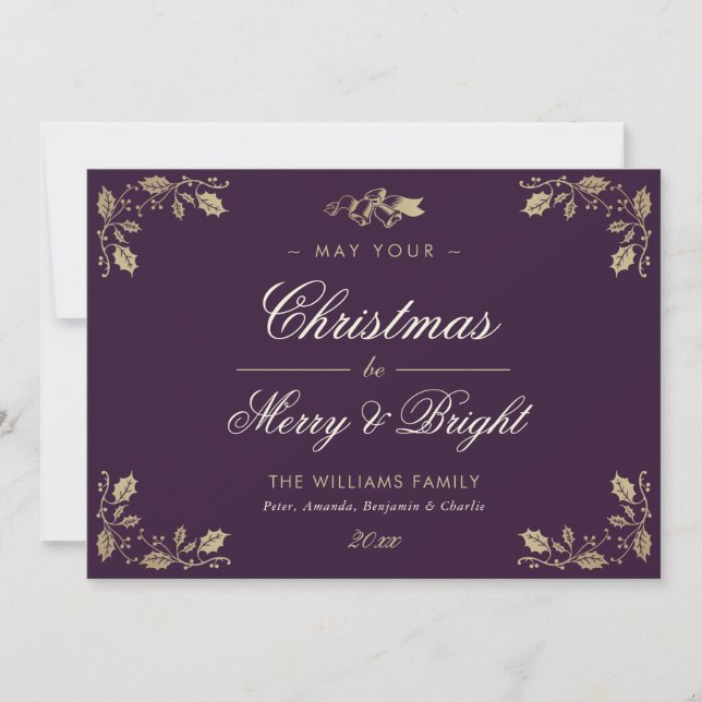 Elegant Vintage Purple Photo Christmas Cards (Front)