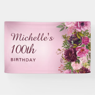 Elegant Vintage Purple Pink Floral Roses 100th Banner