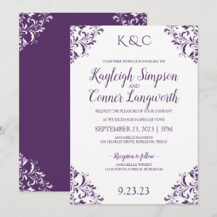 Elegant Vintage Purple (Plum) Wedding Invitations