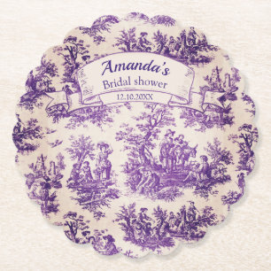 Elegant vintage purple toile de jouy Bridal shower Paper Coaster