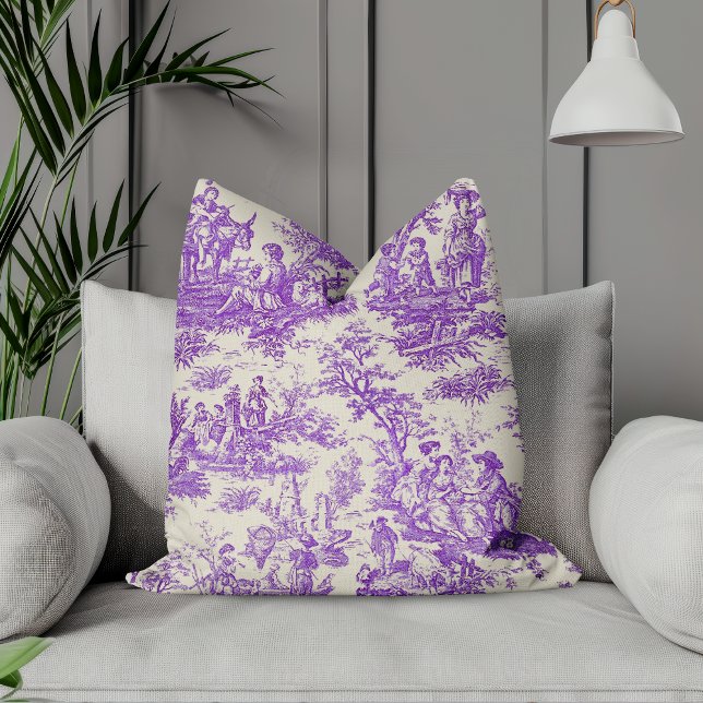 Elegant vintage purple toile de jouy cushion (Creator Uploaded)