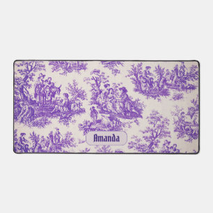 Elegant vintage purple toile de jouy monogram desk mat