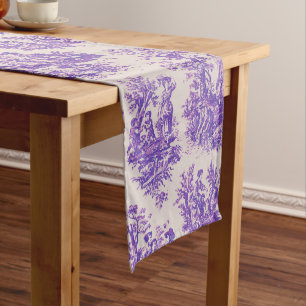 Elegant vintage purple toile de jouy monogram short table runner