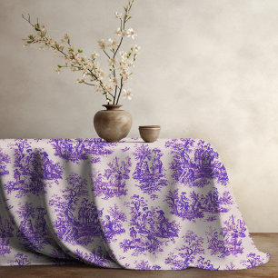 Elegant vintage purple toile de jouy monogram tablecloth