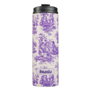 Elegant vintage purple toile de jouy monogram thermal tumbler