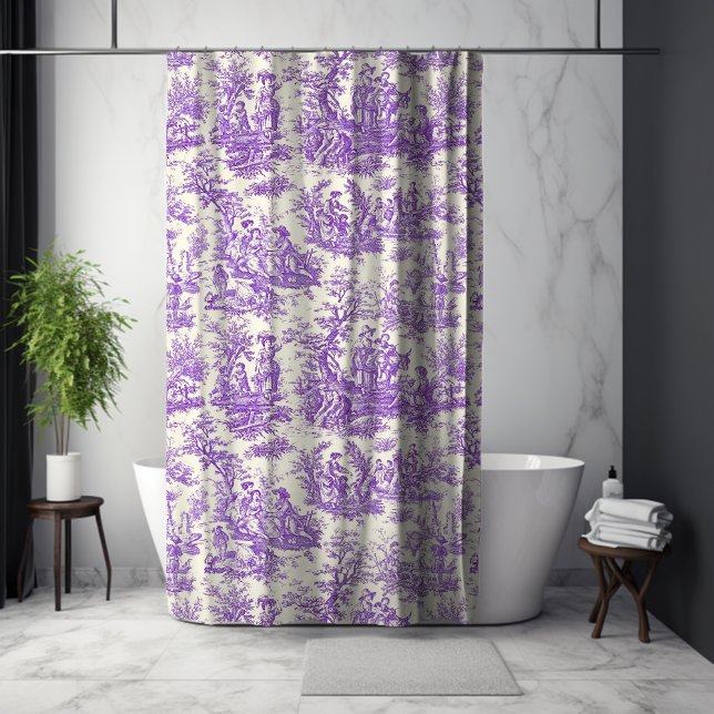 Elegant vintage purple toile de jouy shower curtain (Creator Uploaded)