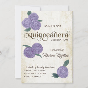 Elegant vintage purple watercolor roses Quince  Invitation