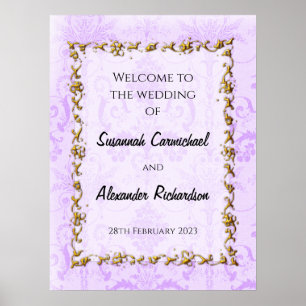 Elegant Vintage Purple Wedding Welcome Poster