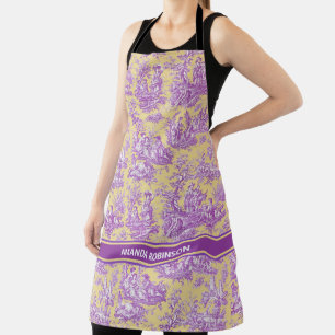 Elegant vintage purple yellow toile d jouy printed apron