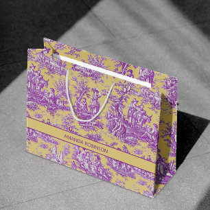 Elegant vintage purple yellow toile de jouy large gift bag