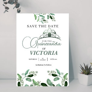 Elegant Vintage Quinceañera Sage Green crown Save The Date