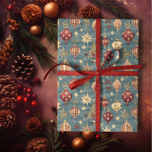 Elegant Vintage Red and Cream Christmas Ornaments  Wrapping Paper