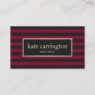 Elegant Vintage Red Black Stripes Makeup Artist Business Card