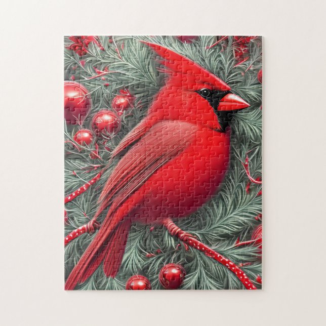 Elegant Vintage Red Cardinal Christmas Jigsaw Puzzle (Vertical)