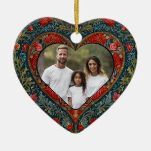 Elegant vintage red floral photo Template Ceramic Tree Decoration