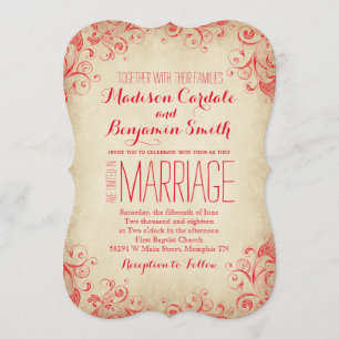 Elegant Vintage Red Flourish Wedding Invitations