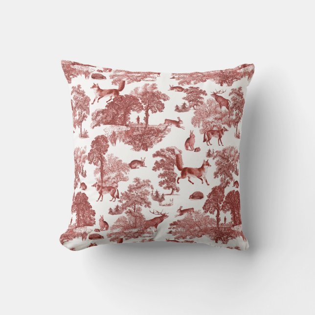 Elegant Vintage Red Fox Rabbit Country Toile Cushion (Front)