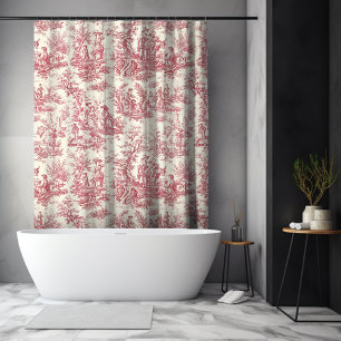 Elegant Vintage Red French Toile de Jouy Shower Curtain