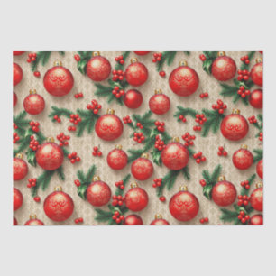 Elegant Vintage Red Gold Christmas Ornaments Holly Tissue Paper