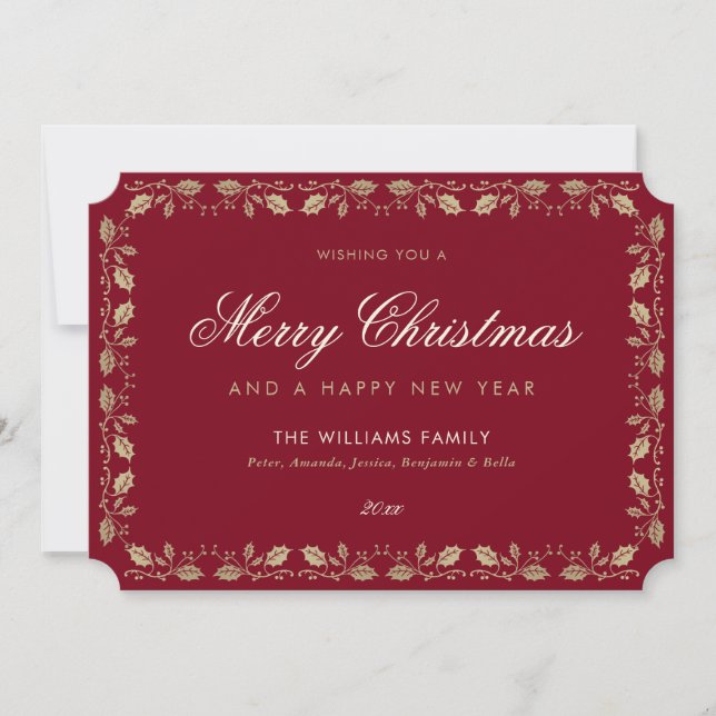 Elegant Vintage Red Gold Holiday Card (Front)