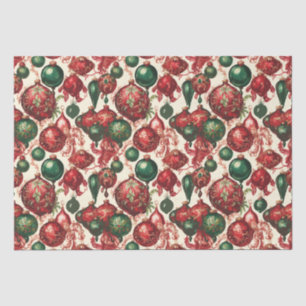 Elegant Vintage Red Green Christmas Baubles Beige Tissue Paper