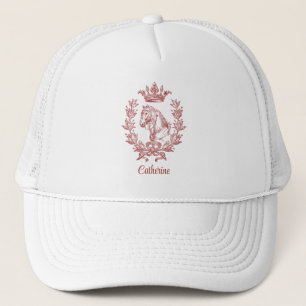 Elegant Vintage Red Horse Laurel Crown Name Trucker Hat