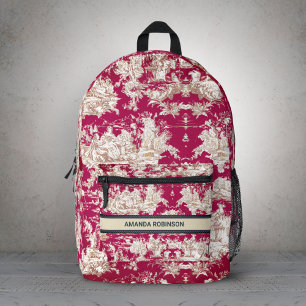 Elegant Vintage Red Lake Toile De Jouy Monogram Printed Backpack