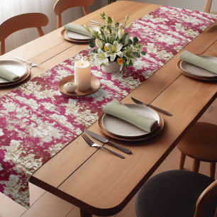 Elegant vintage red lake toile de jouy toile short table runner
