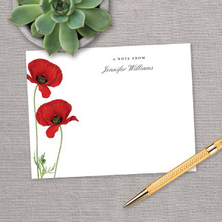 Elegant Vintage Red Oriental Poppy Floral w/ Name Card