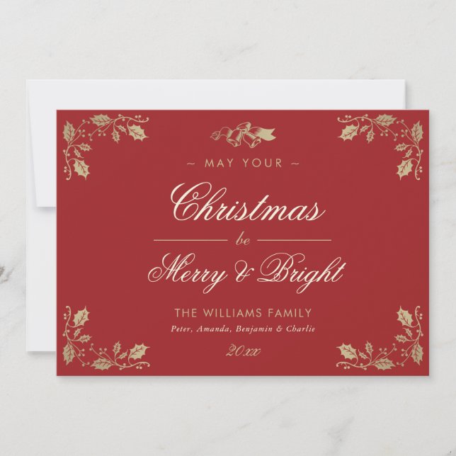 Elegant Vintage Red Photo Christmas Cards (Front)