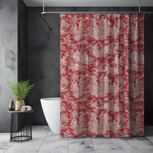 Elegant Vintage Red Pink French Toile Floral Shower Curtain