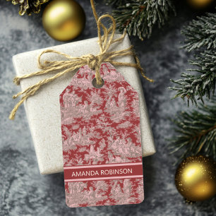 Elegant vintage red pink toile de jouy gift tags
